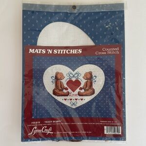 Teddy Bear Love Counted Cross Stitch Mat 'n Stitches Kit 50-619 New LynnCraft
